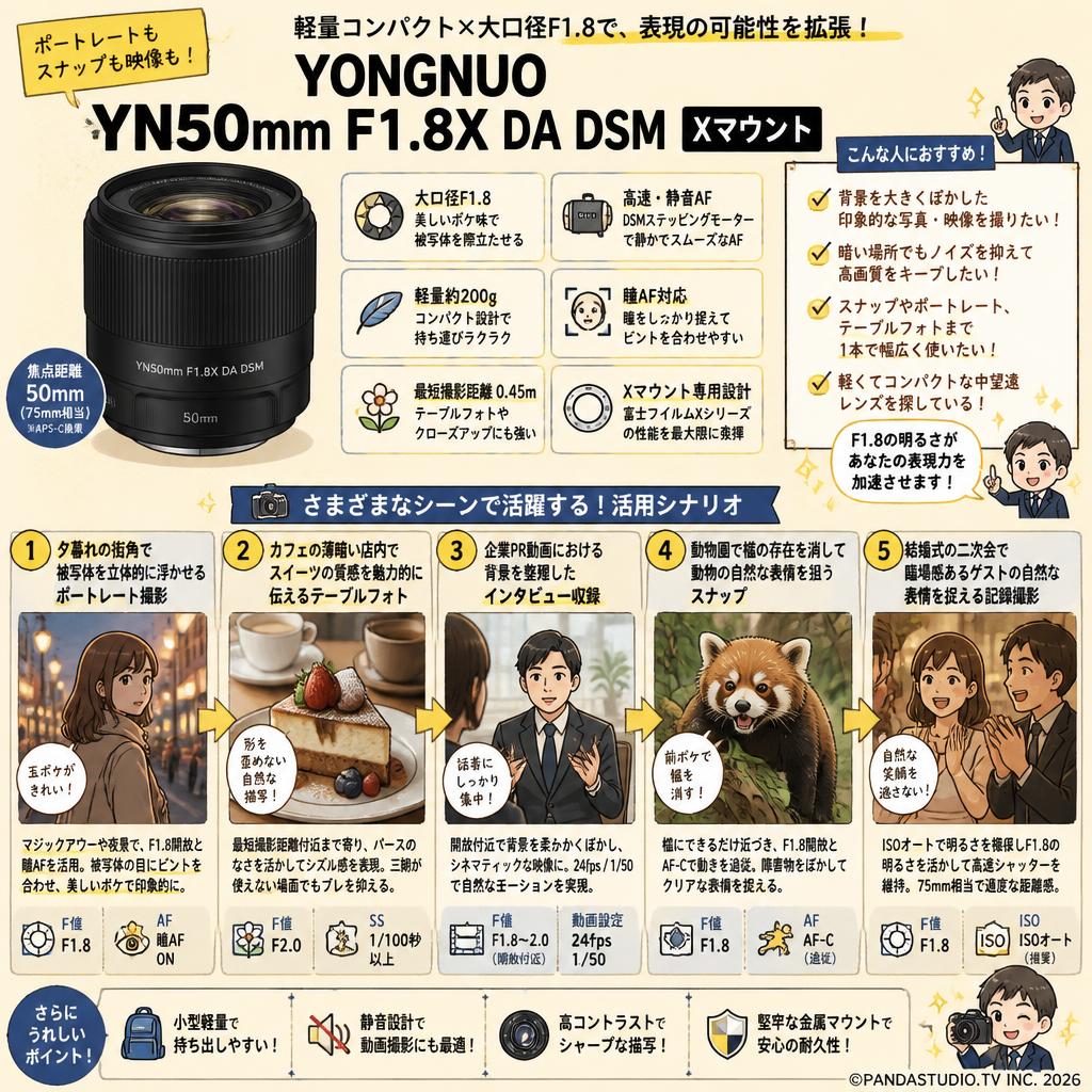 YONGNUO YN50mm F1.8X DA DSM Xマウント 用途