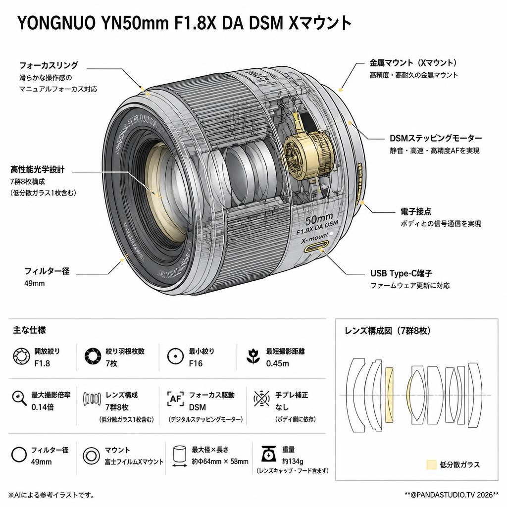 YONGNUO YN50mm F1.8X DA DSM Xマウント スペック
