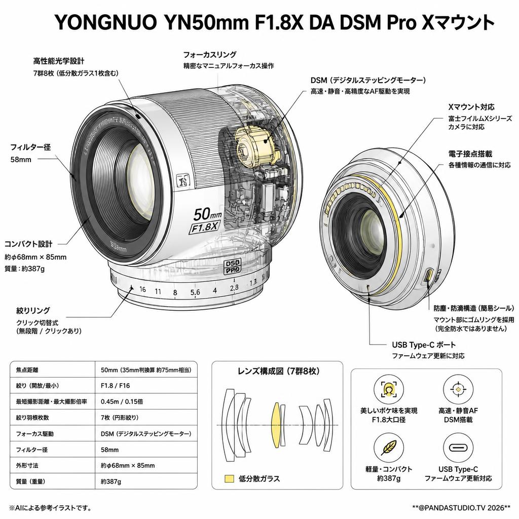 YONGNUO YN50mm F1.8X DA DSM Pro Xマウント スペック