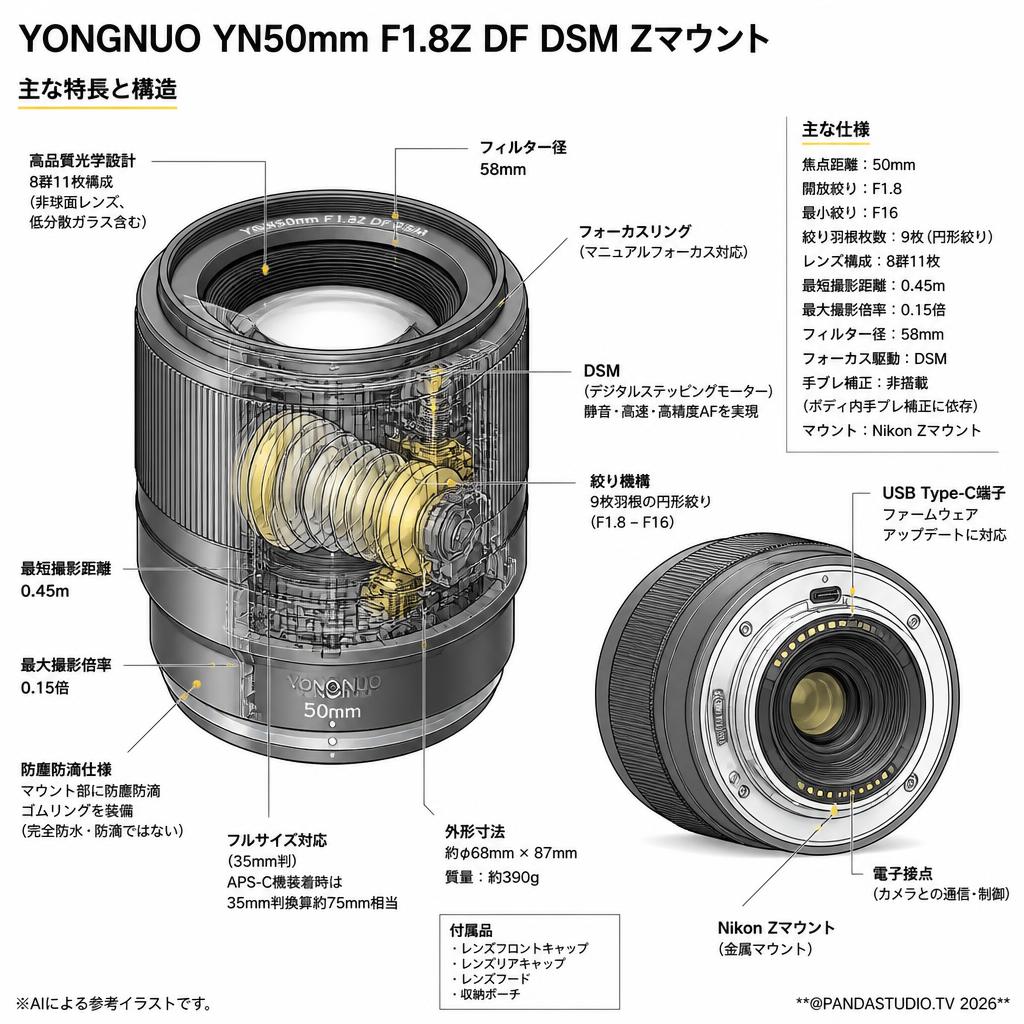 YONGNUO YN50mm F1.8Z DF DSM Zマウント スペック