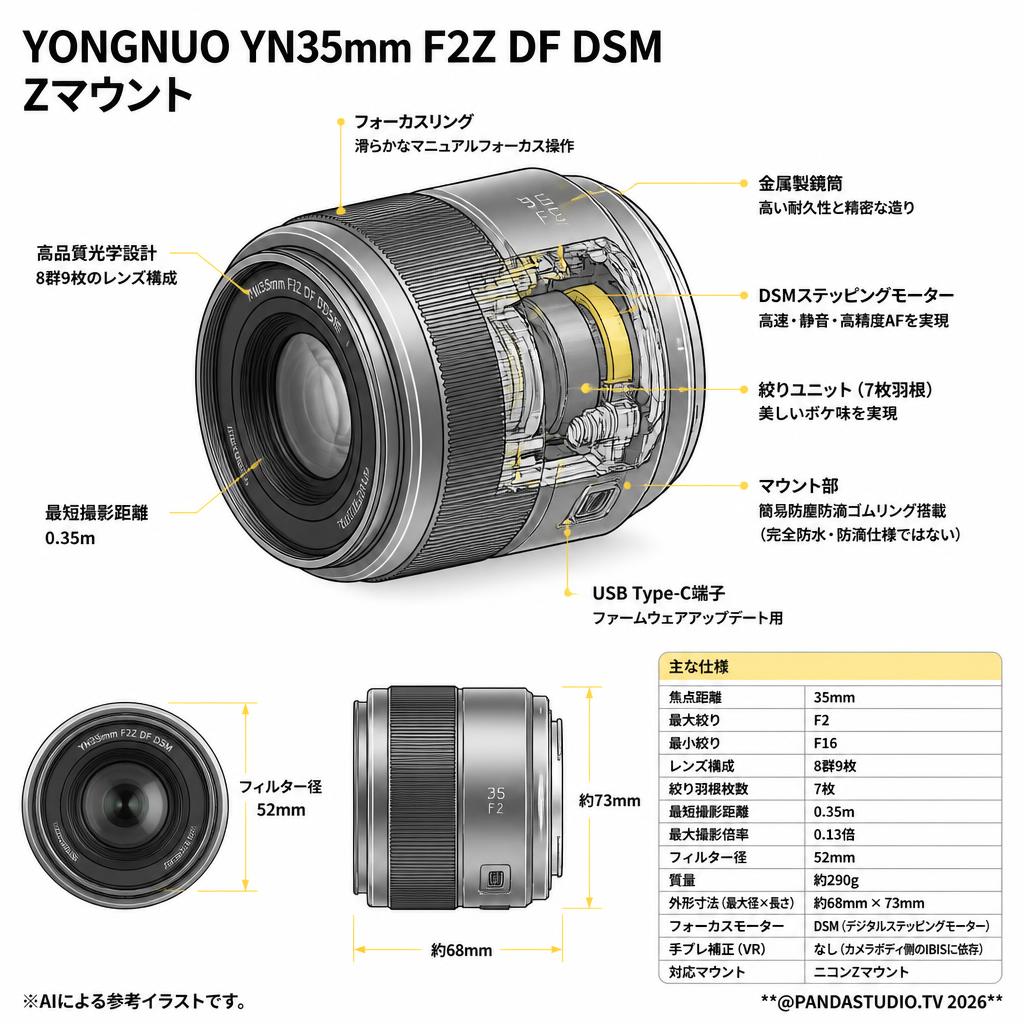 YONGNUO YN35mm F2Z DF DSM Zマウント スペック