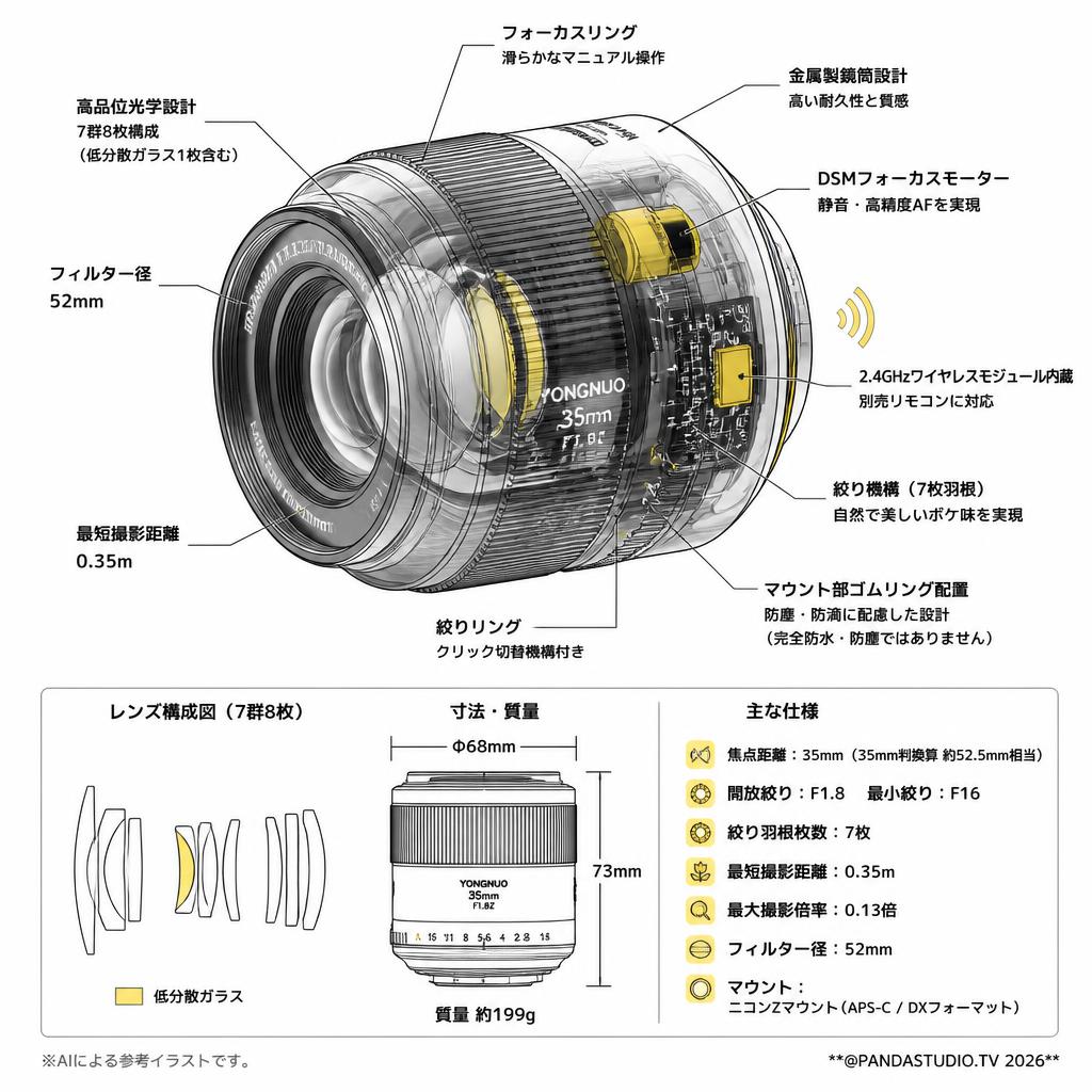 YONGNUO YN35mm FI.8Z DA DSM WL Zマウント スペック
