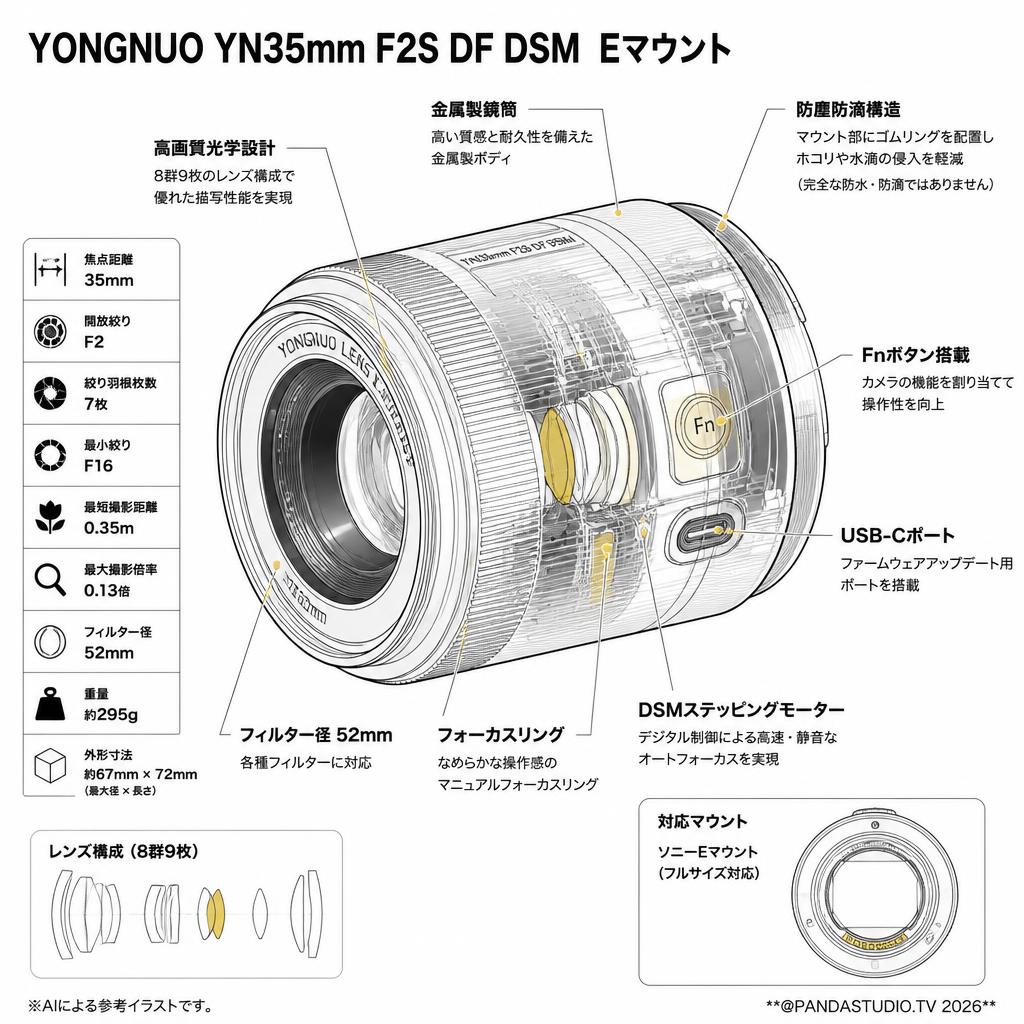 YONGNUO YN35mm F2S DF DSM  Eマウント スペック
