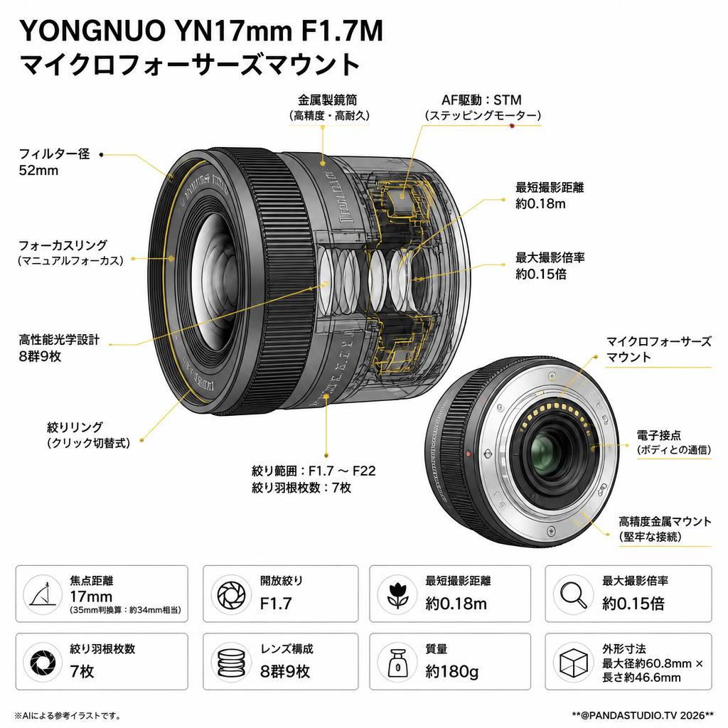 YONGNUO YN17mm F1.7M マイクロフォーサーズマウント スペック