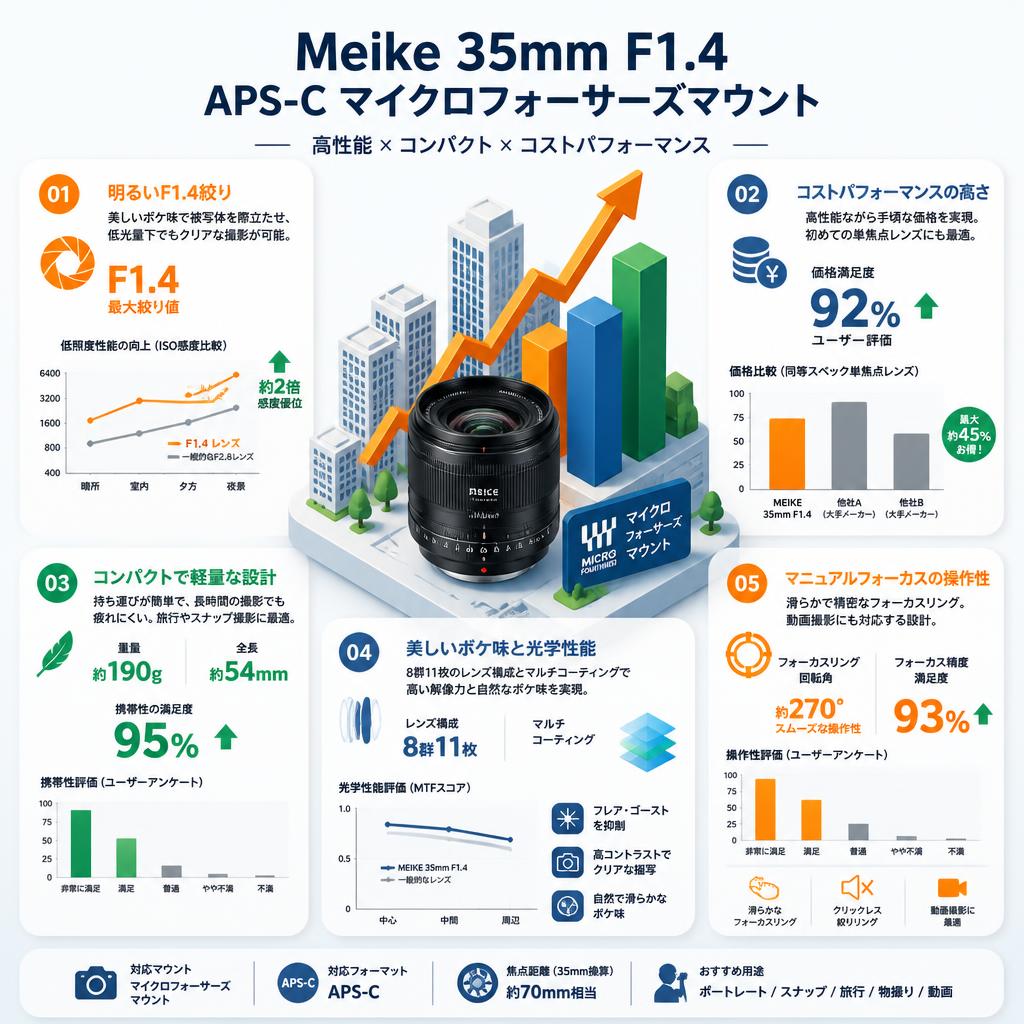Meike 35mm F1.4 APS-C マイクロフォーサーズマウント セールスポイント