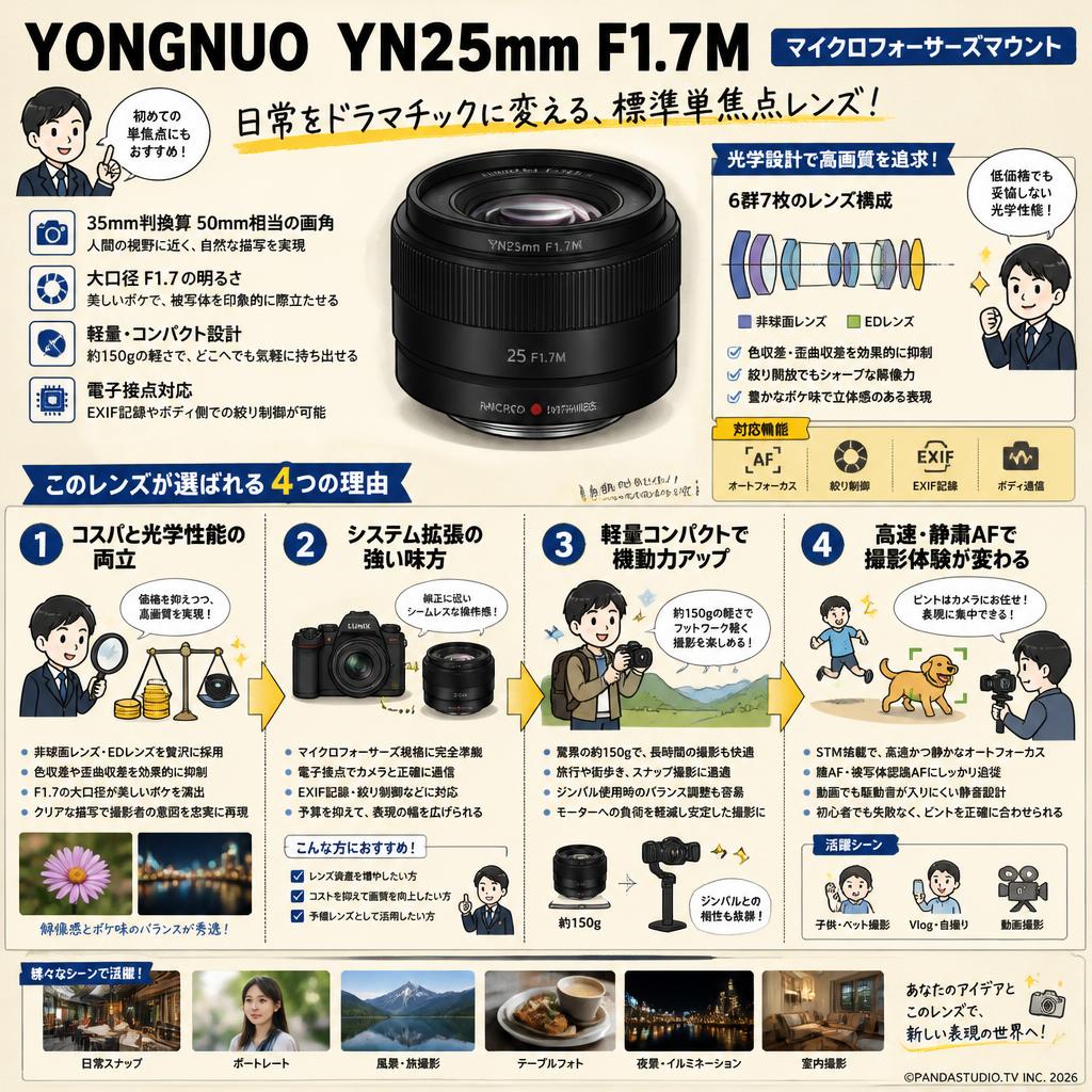 YONGNUO YN25mm F1.7M マイクロフォーサーズマウント 概要