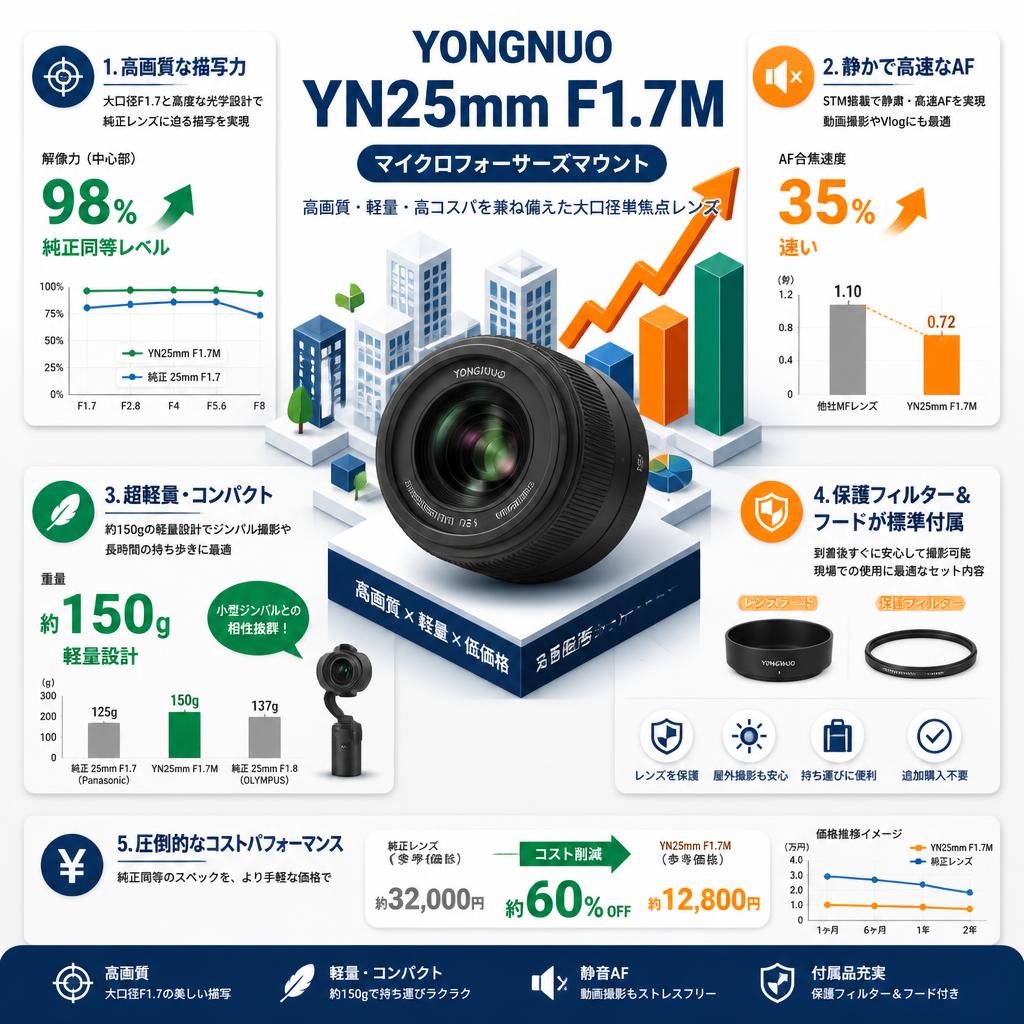 YONGNUO YN25mm F1.7M マイクロフォーサーズマウント セールスポイント