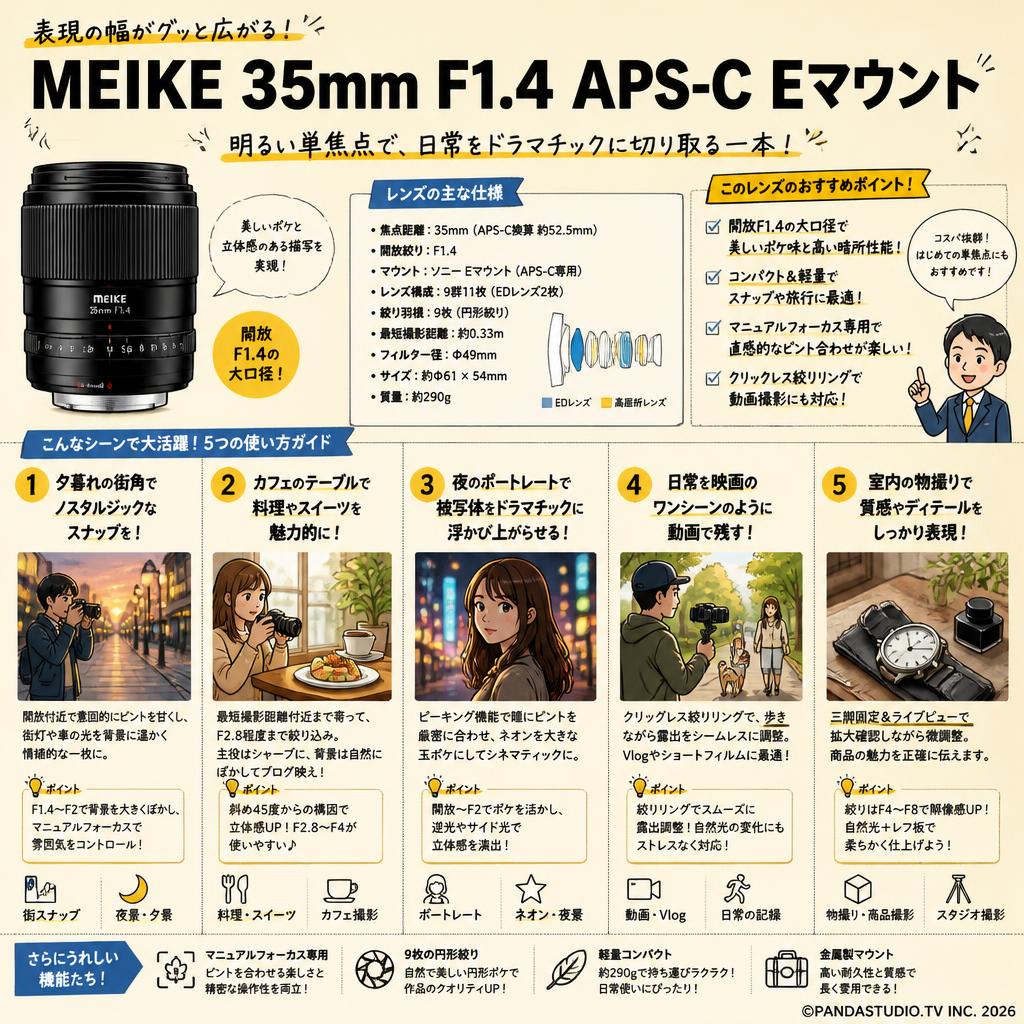 Meike 35mm F1.4 APS-C Eマウント 用途