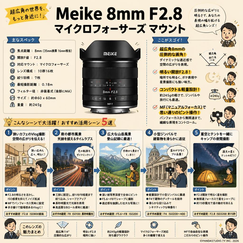 Meike 8mm F2.8マイクロフォーサーズ マウント 用途