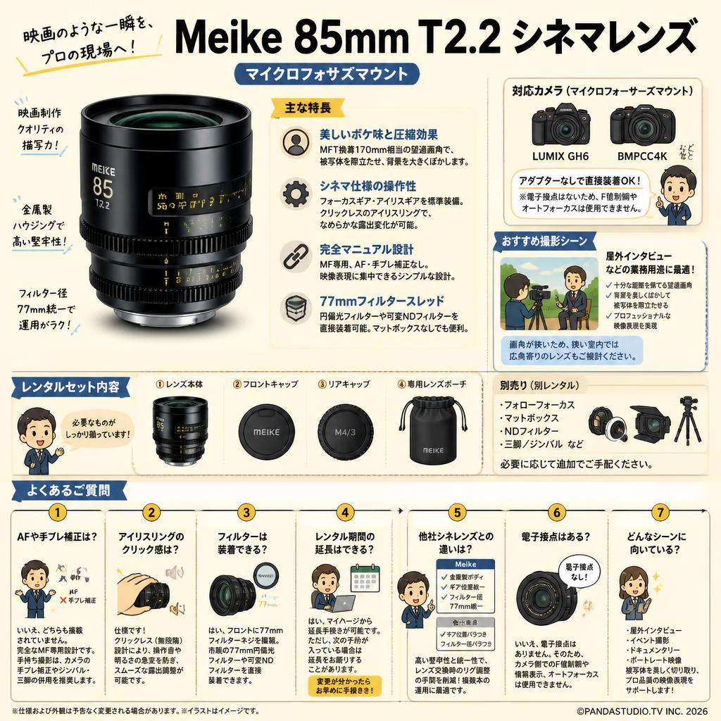 Meike 85mm T2.2 シネマレンズ マイクロフォサズマウント FAQ（よくある質問と答え）