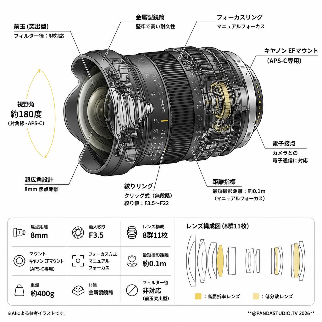 Meike 8mm F3.5 APS-C EFマウント スペック