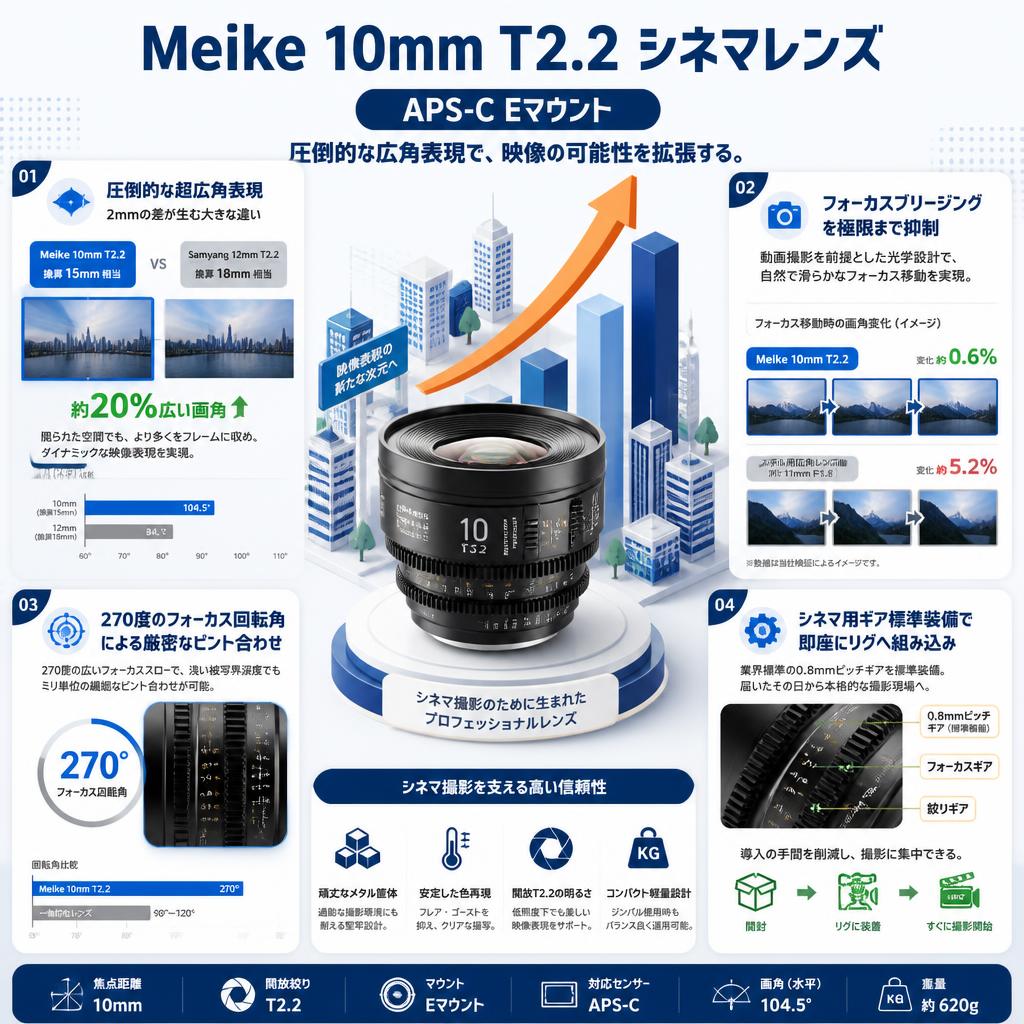 Meike 10mm T2.2 シネマレンズ APS-C Eマウント セールスポイント
