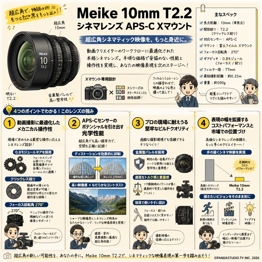 Meike 10mm T2.2 シネマレンズ APS-C Xマウント 概要