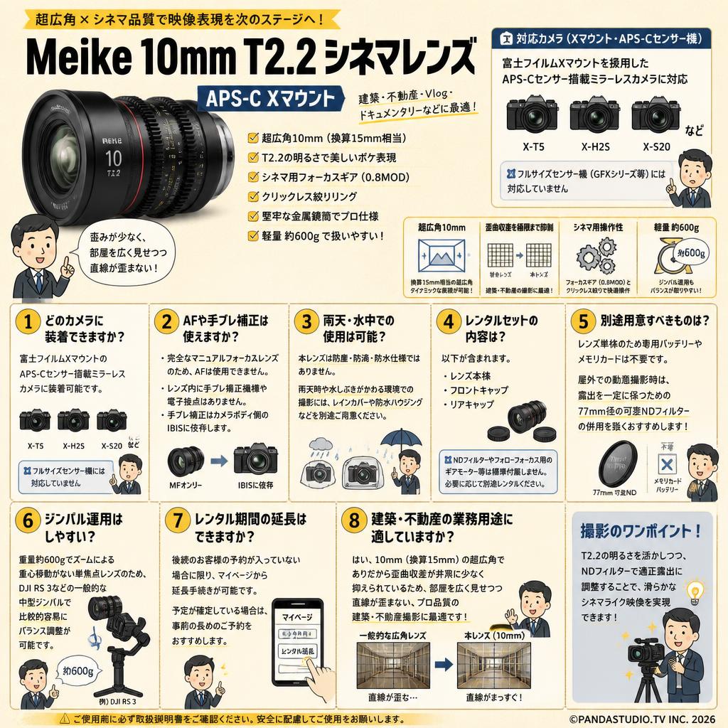 Meike 10mm T2.2 シネマレンズ APS-C Xマウント FAQ（よくある質問と答え）
