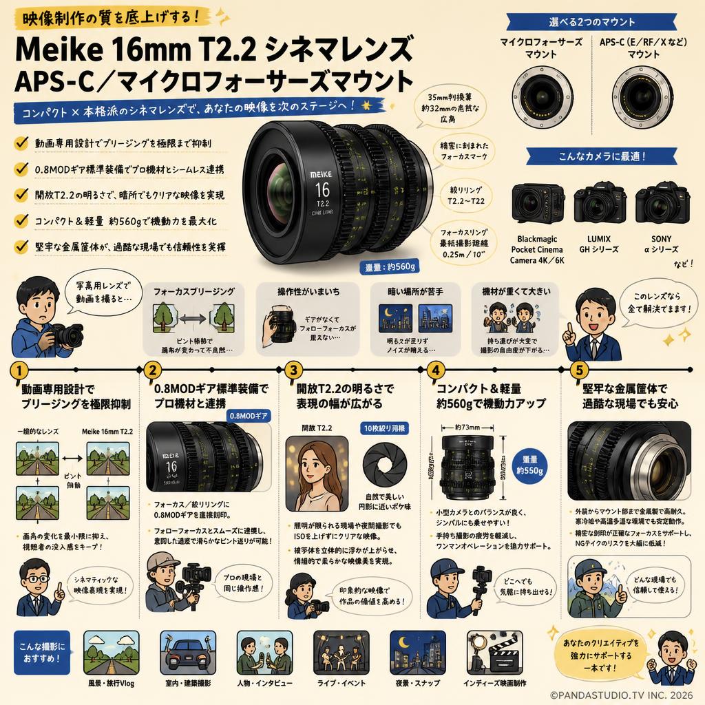 Meike 16mm T2.2 シネマレンズ APS-C マイクロフォーサーズマウント 概要
