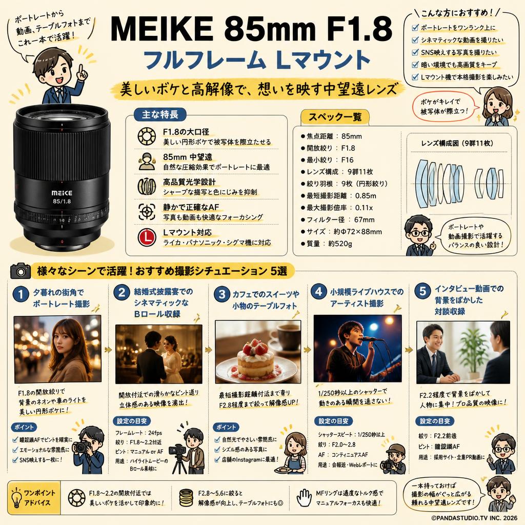 Meike 85mm F1.8 フルフレーム Lマウント 用途