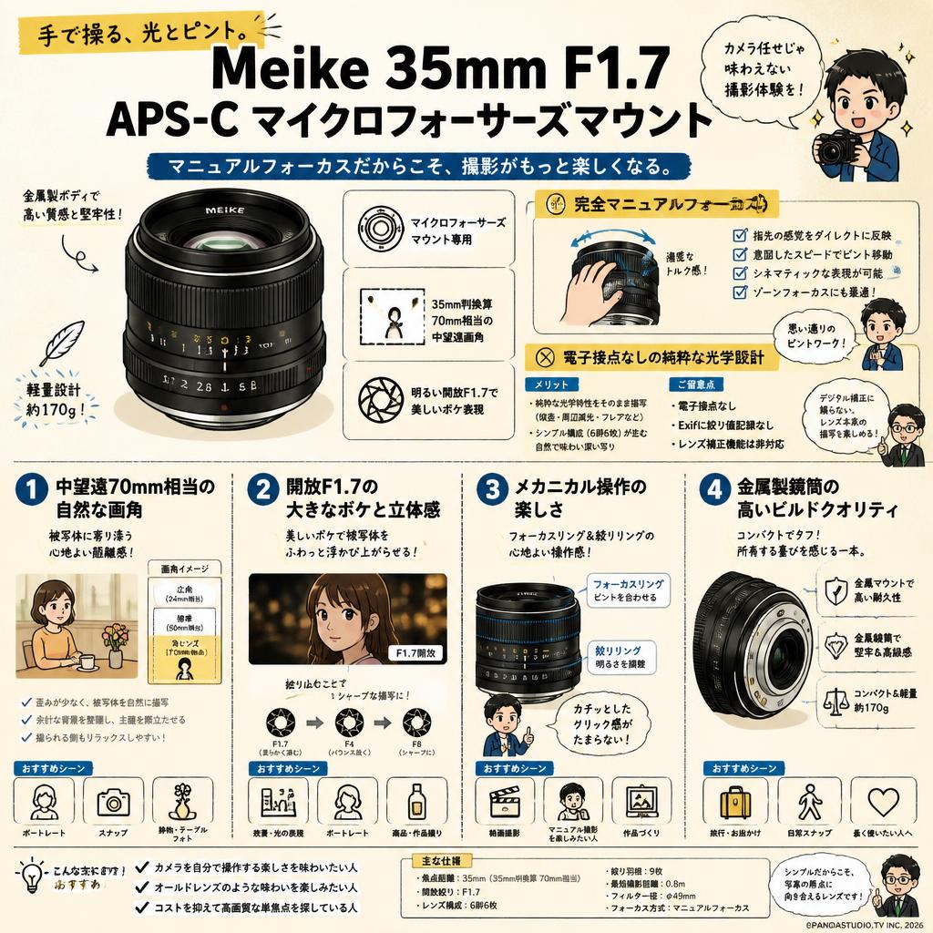 Meike 35mm F1.7 APS-C マイクロフォーサーズマウント 概要