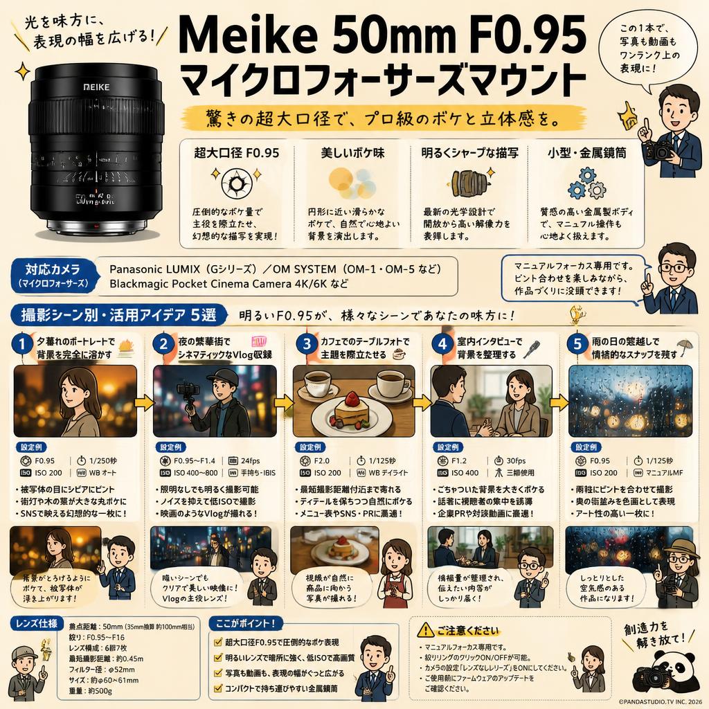 Meike 50mm F0.95 マイクロフォーサーズマウント 用途