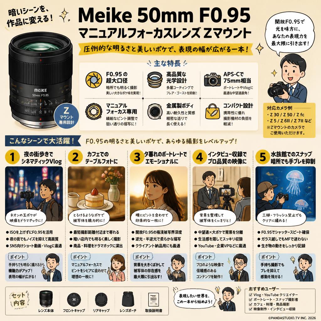 Meike 50mm F0.95 マニュアルフォーカスレンズ  Zマウント 用途
