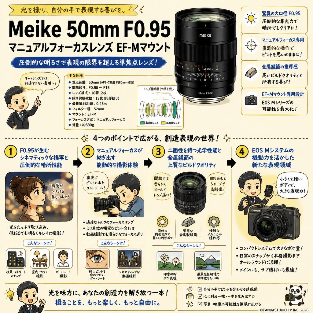 Meike 50mm F0.95 マニュアルフォーカスレンズ EF-Mマウント 概要