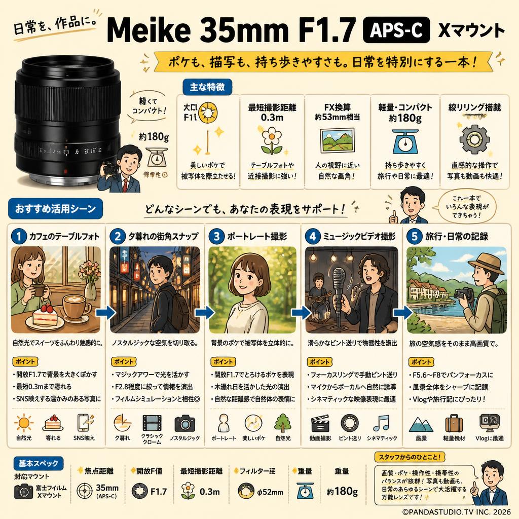 Meike 35mm F1.7 APS-C Xマウント 用途