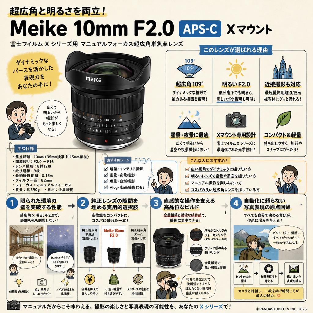 Meike 10mm F2.0 APS-C Xマウント 概要