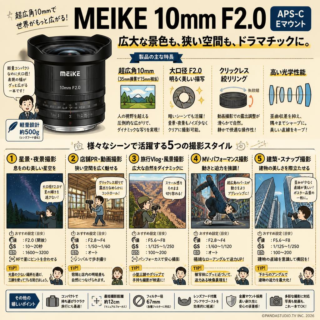 Meike 10mm F2.0 APS-C Eマウント 用途