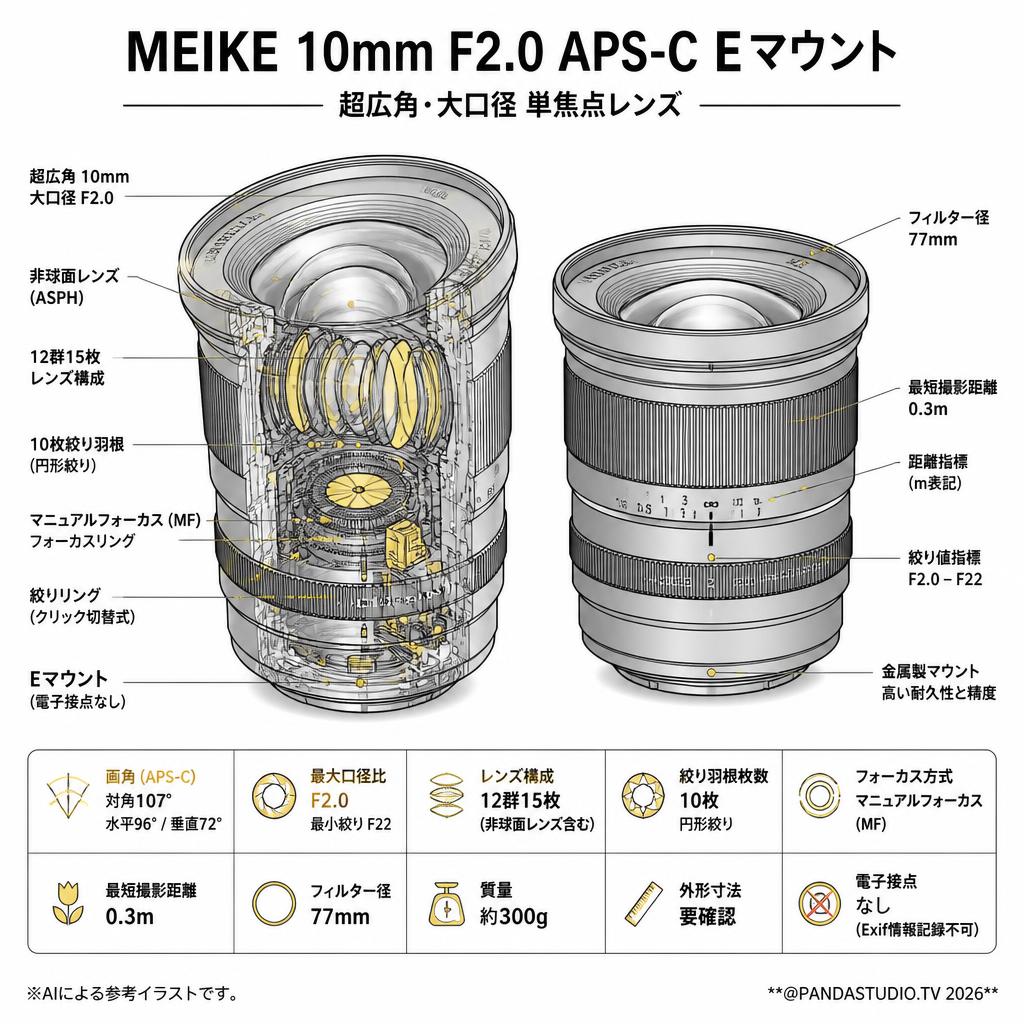 Meike 10mm F2.0 APS-C Eマウント スペック