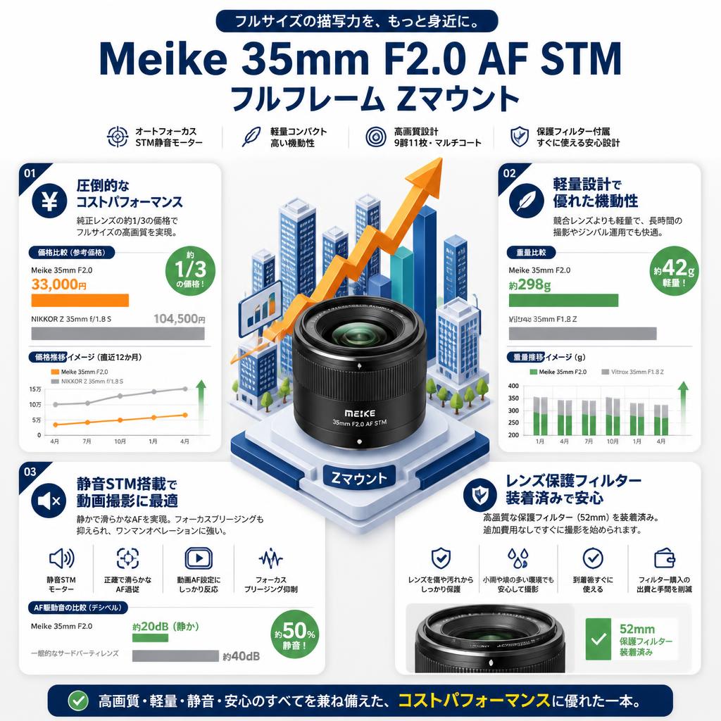 Meike 35mm F2.0 AF STM フルフレーム Zマウント セールスポイント