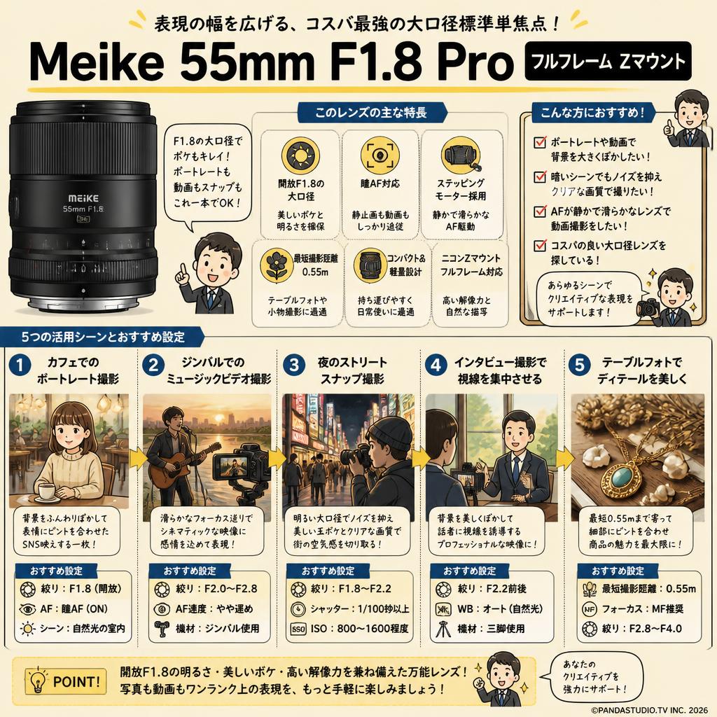 Meike 55mm F1.8 Pro フルフレーム Zマウント 用途