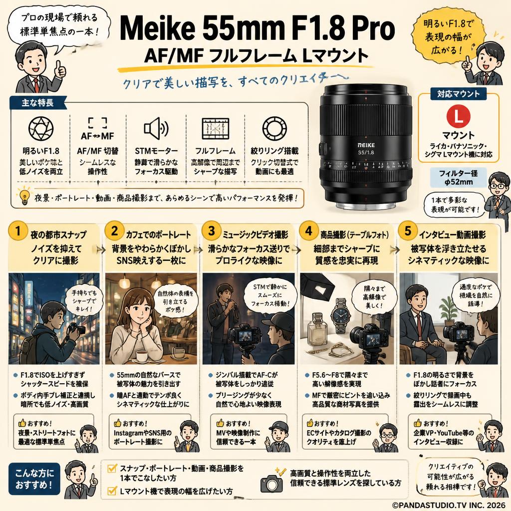 Meike 55mm F1.8 Pro AF/MF フルフレーム Lマウント 用途