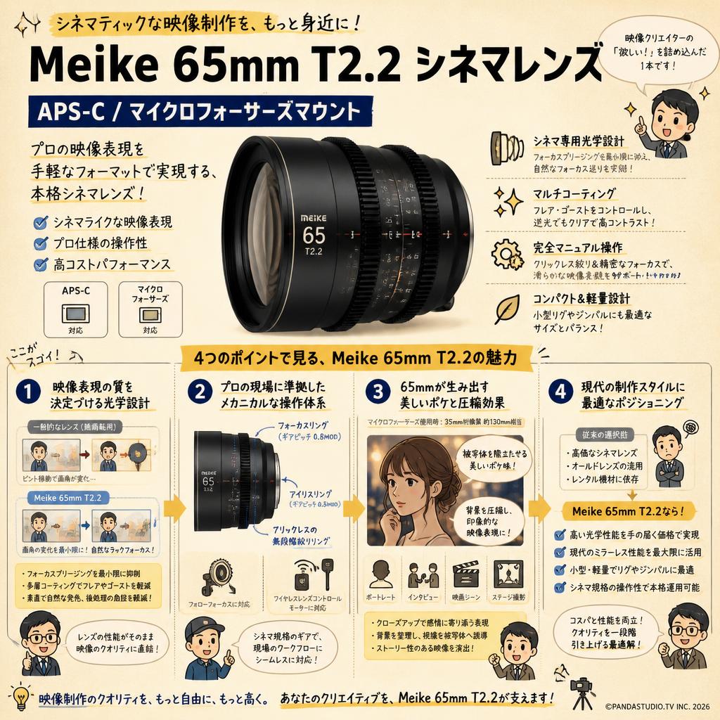 Meike 65mm T2.2 シネマレンズ APS-C マイクロフォーサーズマウント 概要