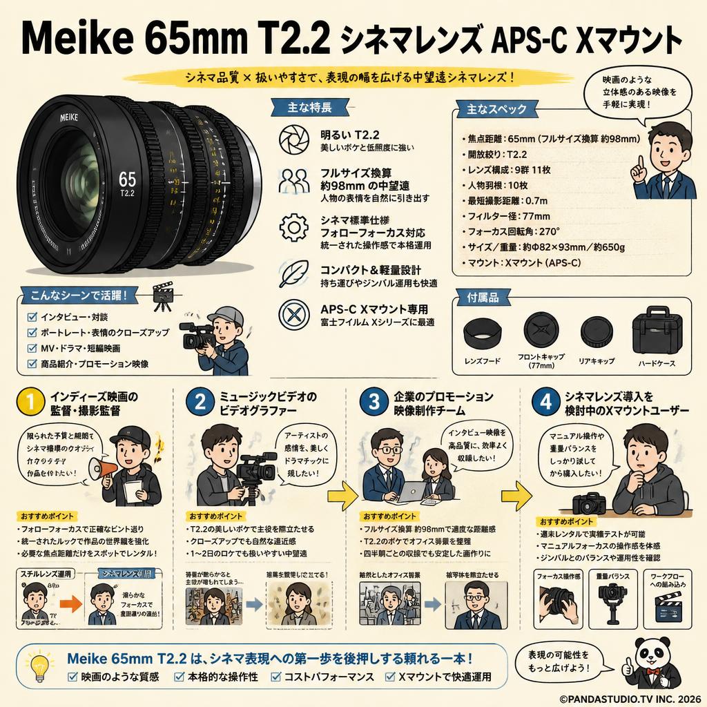 Meike 65mm T2.2 シネマレンズ APS-C Xマウント おもな対象のお客様