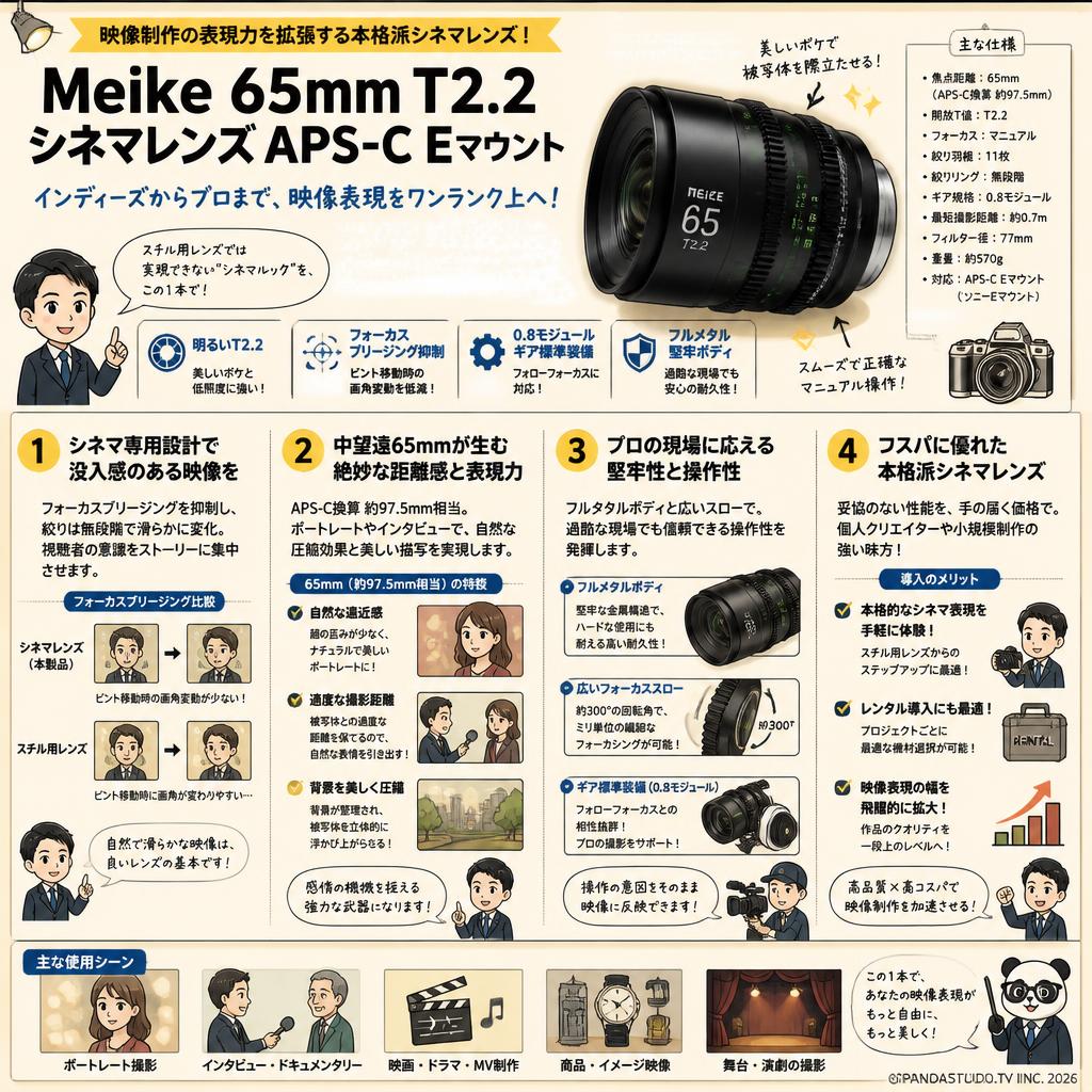 Meike 65mm T2.2 シネマレンズ APS-C Eマウント 概要