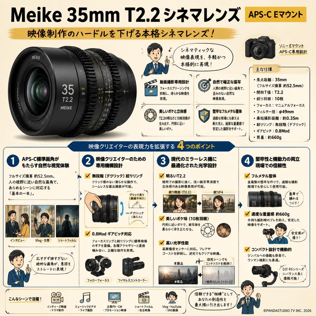 Meike 35mm T2.2 シネマレンズ APS-C Eマウント 概要