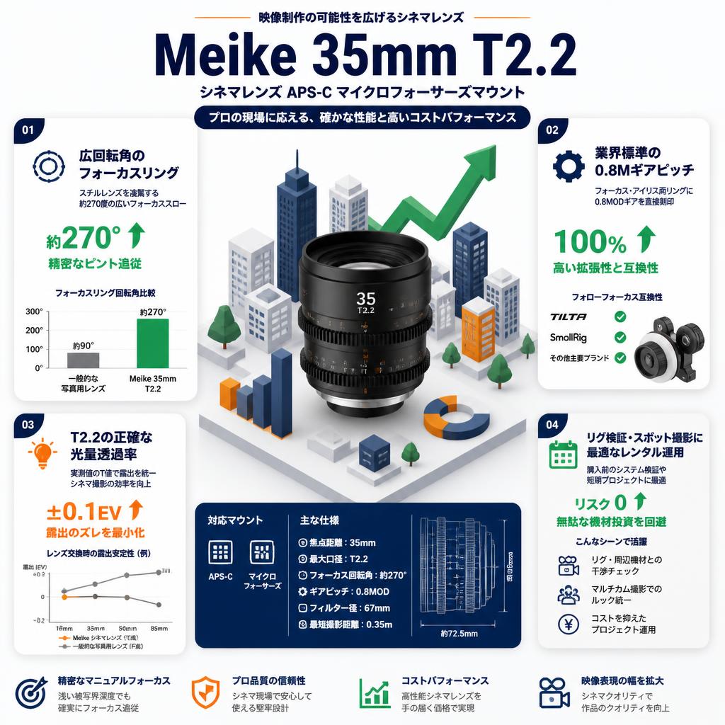 Meike 35mm T2.2 シネマレンズ APS-C マイクロフォーサーズマウント セールスポイント