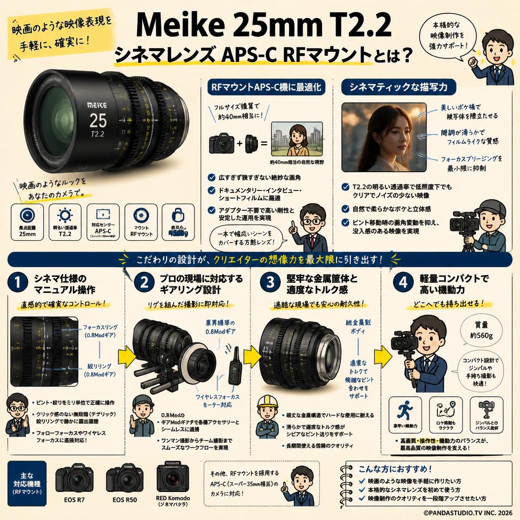 Meike 25mm T2.2 シネマレンズ APS-C RFマウント 概要