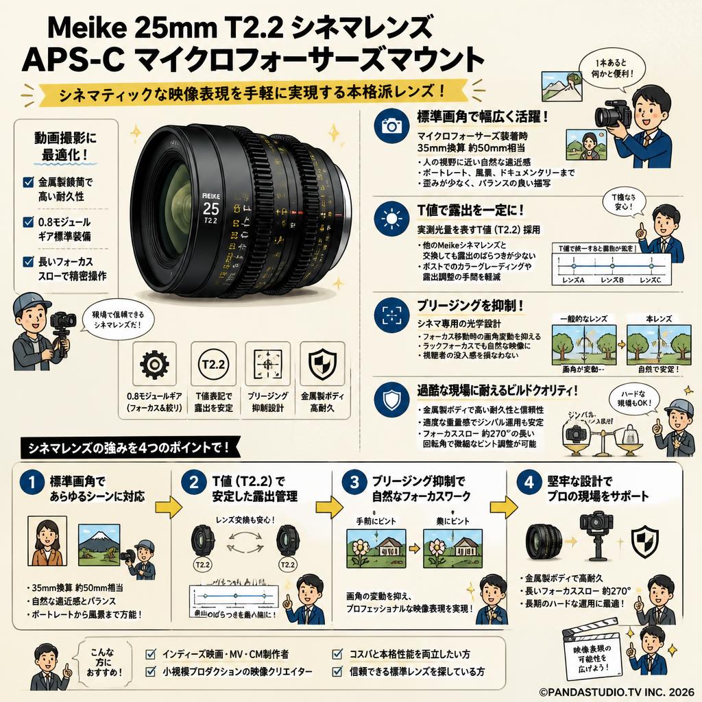 Meike 25mm T2.2 シネマレンズ APS-C マイクロフォーサーズマウント 概要