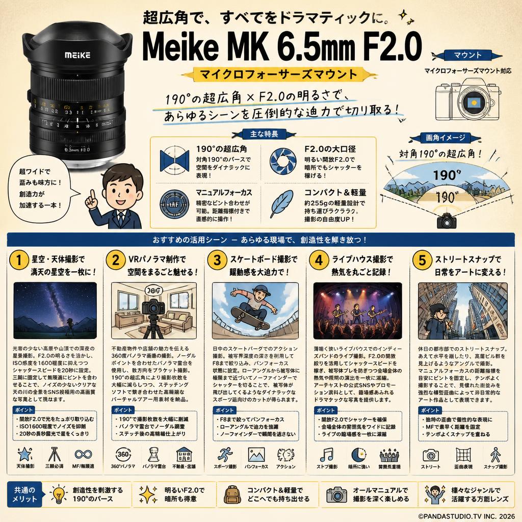 Meike MK 6.5mm F2.0 マイクロフォーサーズマウント 用途