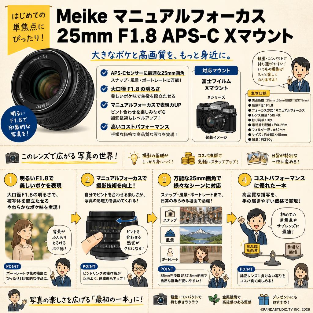 Meike マニュアルフォーカス 25mm F1.8 APS-C Xマウント おもな対象のお客様