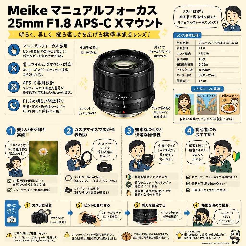 Meike マニュアルフォーカス 25mm F1.8 APS-C Xマウント FAQ（よくある質問と答え）