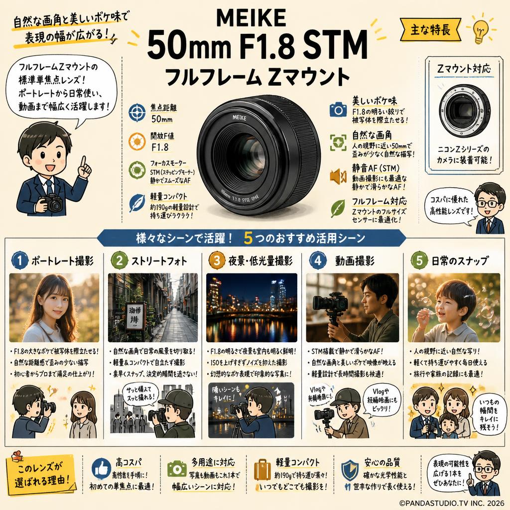 Meike 50mm F1.8 STM フルフレーム Zマウント 用途