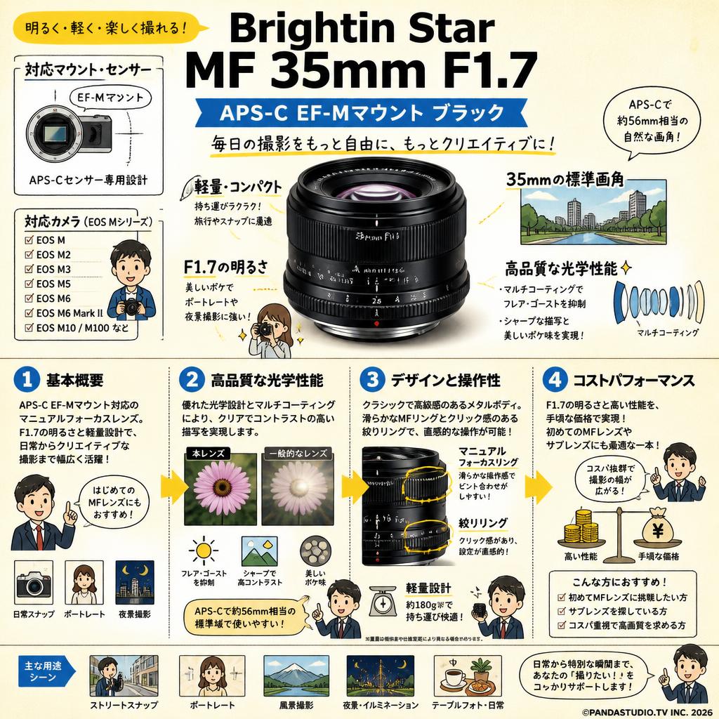 Brightin Star MF 35mm F1.7 APS-C EF-Mマウント ブラック 概要