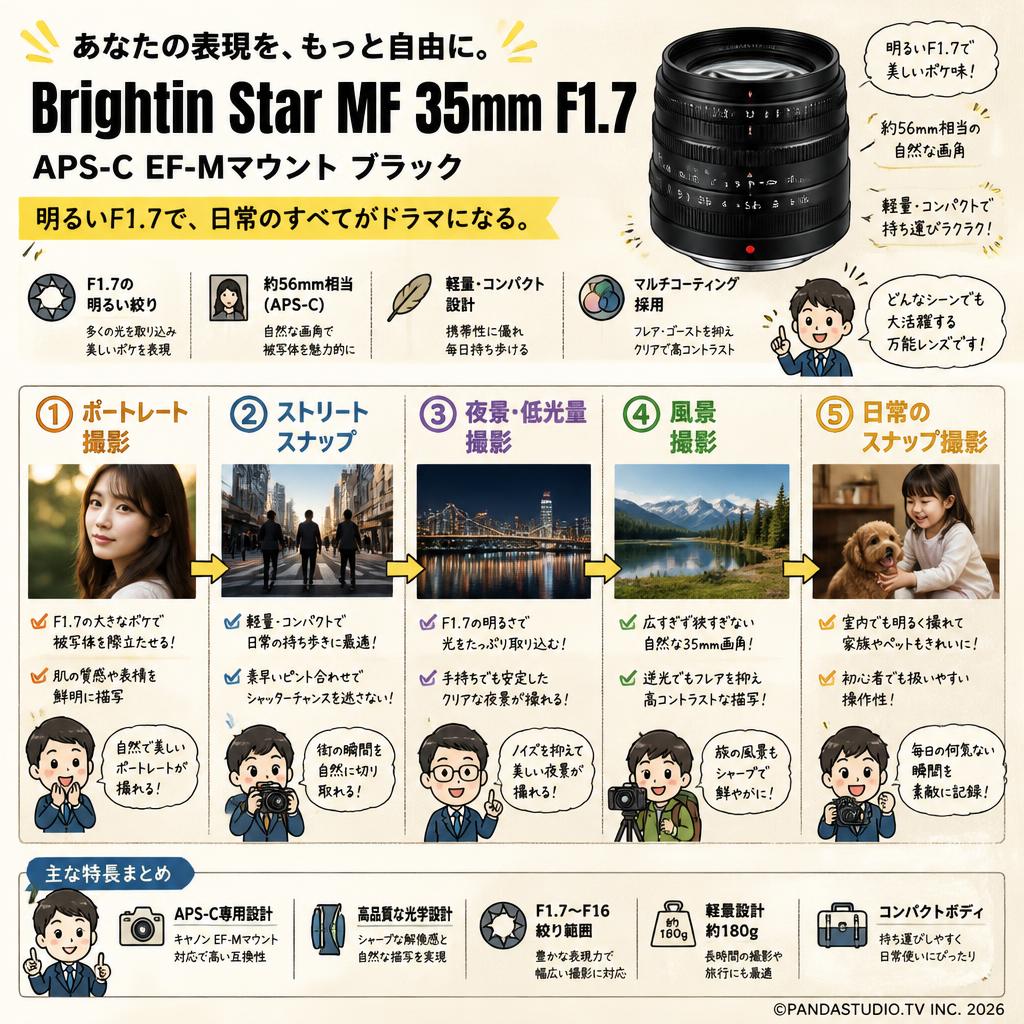 Brightin Star MF 35mm F1.7 APS-C EF-Mマウント ブラック 用途