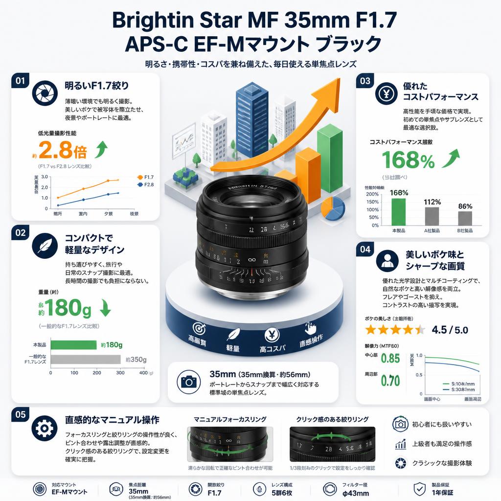 Brightin Star MF 35mm F1.7 APS-C EF-Mマウント ブラック セールスポイント
