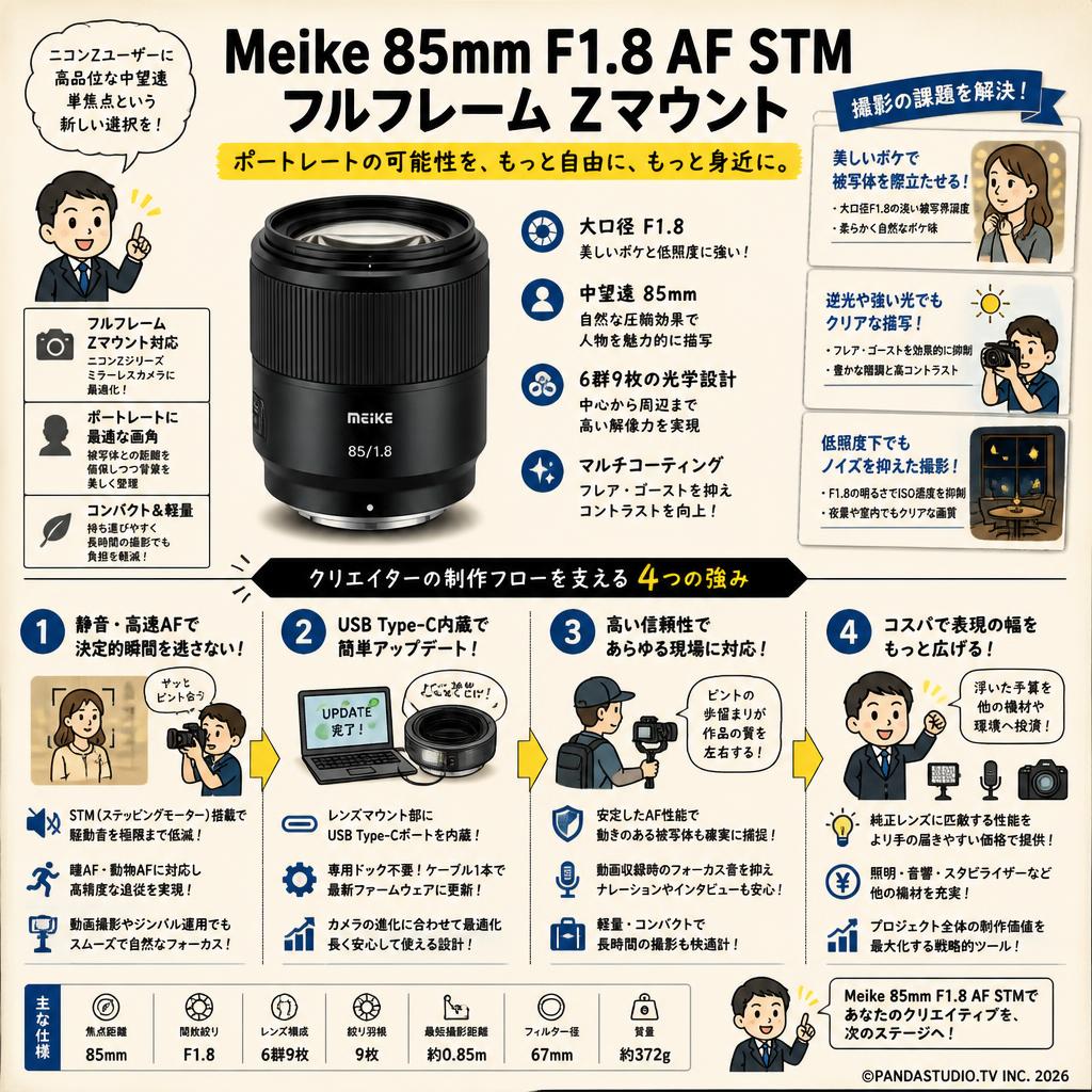Meike 85mm F1.8 AF STM フルフレーム Zマウント 概要