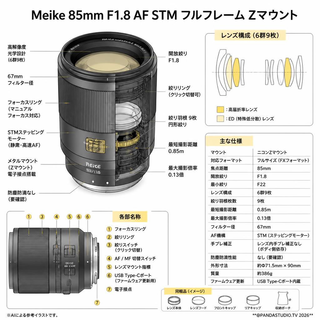 Meike 85mm F1.8 AF STM フルフレーム Zマウント スペック