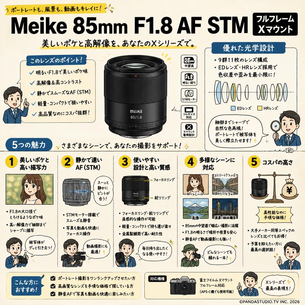 Meike 85mm F1.8 AF STM フルフレーム Xマウント 概要