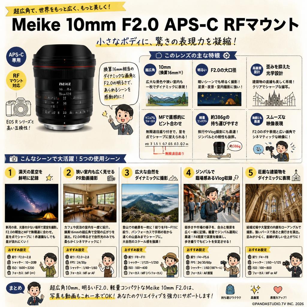 Meike 10mm F2.0 APS-C RFマウント 用途