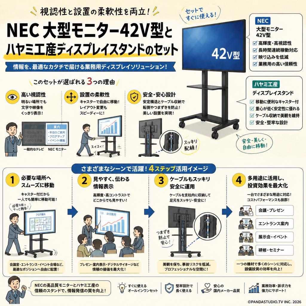 NEC 大型モニター42V型 とハヤミ工産ディスプレイスタンドのセット 概要